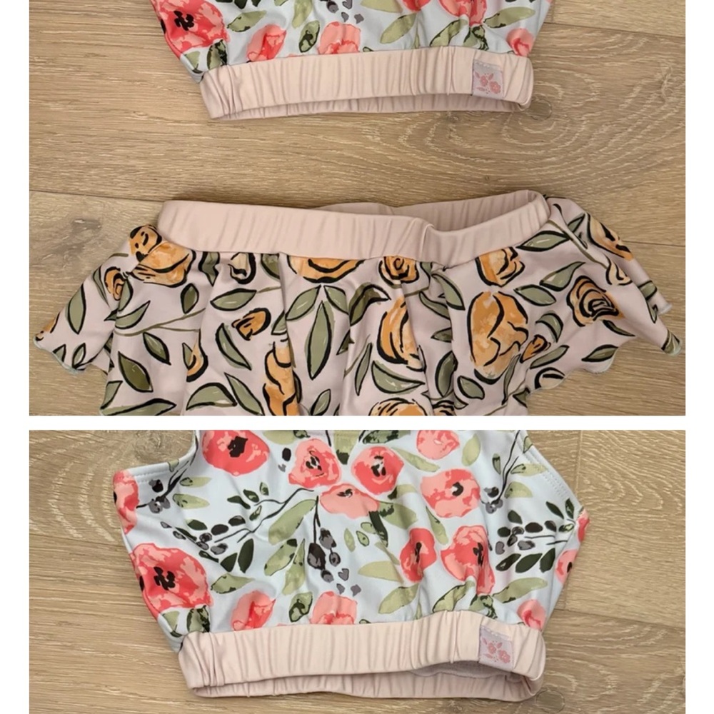 SweetHoney Floral Kids Bikini Set - Pink and Orange